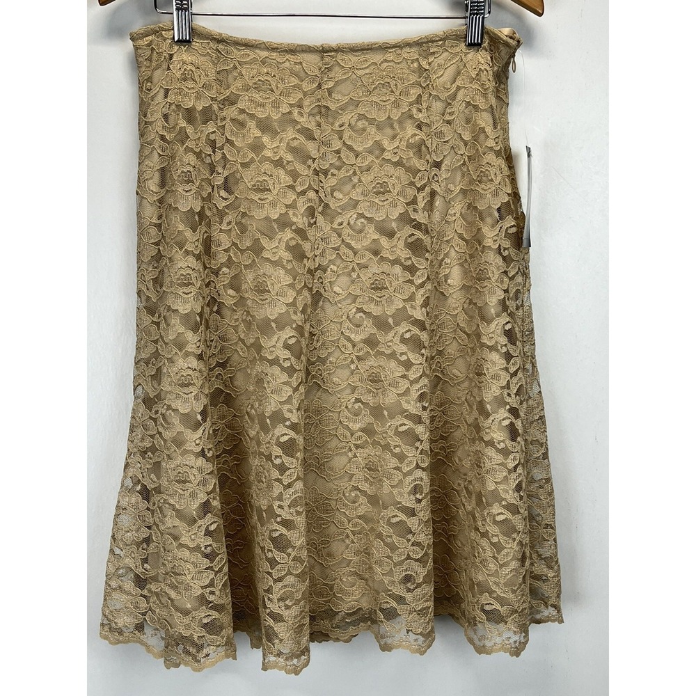 NEW! Vtg Laura Ashley Lace Overlay Skirt Sz 14 Petite Tan Midi Romantic Aline